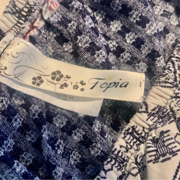 Topia Crop Top Med Ruffled Flutter Sleeves Red White Navy Blue Boho Off Shoulder - Picture 9 of 13